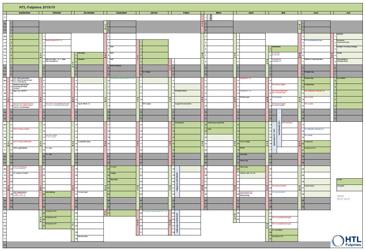 Kalender Schuljahr 2018/19